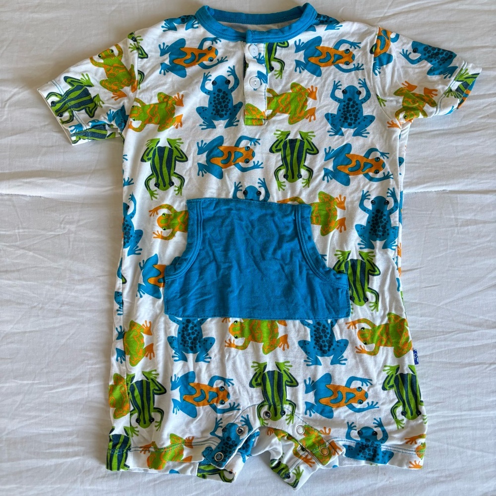 Kickee Pants Amazon Frog Short Sleeve Shortie Romper • Size 6-12m